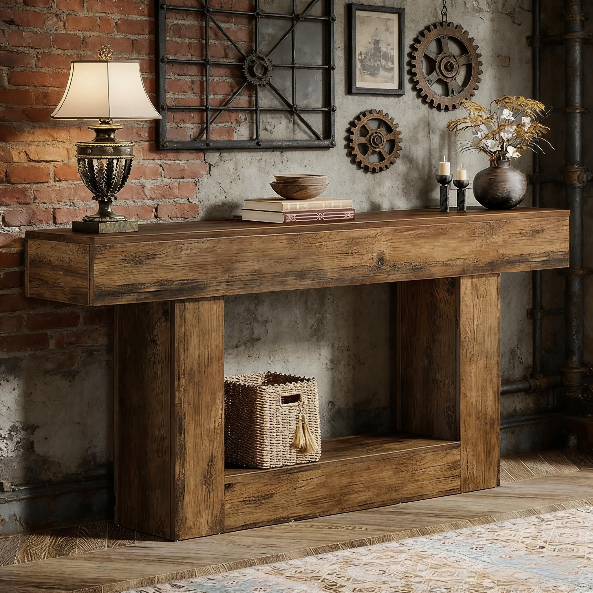 Wooden Console Table, Farmhouse 2-Tier Sofa Table Entryway Table_voghion.com